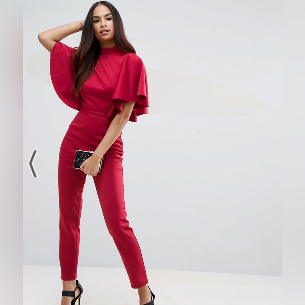 ASOS Jumpsuit in Scuba with Ruffle Cape Detail. US 6